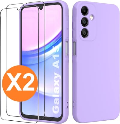 Hoesje geschikt voor Samsung Galaxy A15 Hoesje siliconen Lila zacht siliconen hoesje TPU - met Samsung A15 Screenprotector - 2 stuks