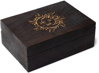 Tarotdoos Maan & Zon Zwart Mangohout - 17,5 cm x 12,5 cm x 6,5 cm