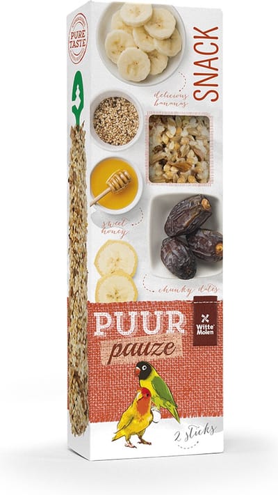 Witte Molen - Vogels - Puur Pauze Sticks Agapornis Honing & Dadel 60gr - Tray