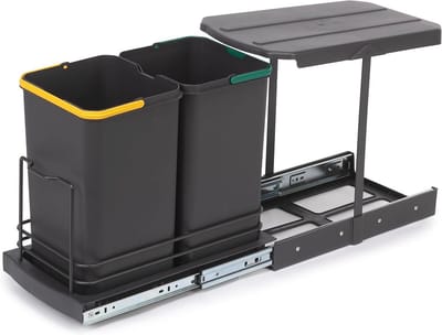 Afvalbak voor Keuken - Kunststof Antracietgrijs - Handmatige en Automatische Verwijdering - 2 x 12 L - Voor Huishoudelijk Gebruik