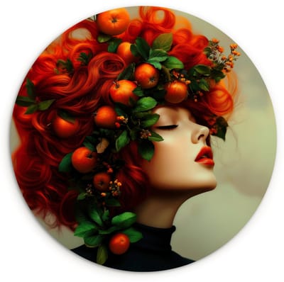 WallCircle® Wandcirkel 120x120 cm - Muurcirkel Vrouw - Appels - Rood - Bladeren - Muurdecoratie woonkamer - Wanddecoratie slaapkamer - Kamer decoratie accessoires - Ronde schilderijen XXL