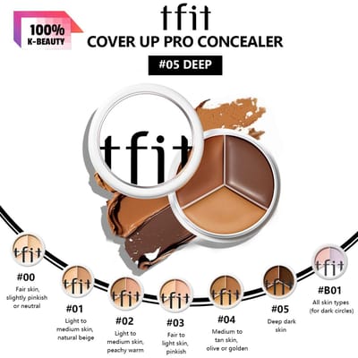 TFIT COVER UP PRO CONCEALER 15g 00-05, Hoge Dekking, Lichte Textuur, Langhoudende Make-up, Koreaanse Cosmetica, Koreaanse Make-up 05 DEEP