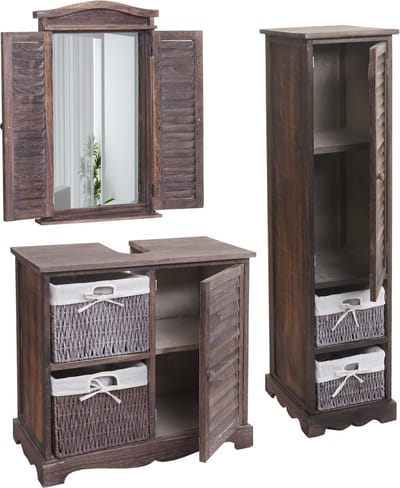 Badkamerset MCW-H20, badkamermeubelset hoge wastafel badmeubel wandspiegel ~ shabby brown