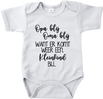 Baby romper met tekst zwangerschap aankondiging | Opa blij Oma blij want er komt weer een kleinkind bij… | Wit | korte mouw | maat 56 cadeautje zwangerschap aankondiging bekendmaking |Cadeautje 100% katoen.