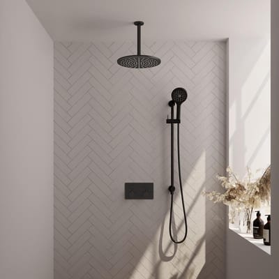 Brauer Black Edition Thermostatische Regendoucheset Inbouw - Hoofddouche 30 cm - Met Drukknoppen - Handdouche 3 Standen - Doucheslang - Geintegreerde Glijstang - Mat Zwart