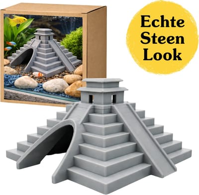 Azteken Piramide Aquarium Decoratie – 15 × 15 × 7 cm – Aquarium Ornament Grot – Vissen Schuilplaats – Terrarium Decoratie