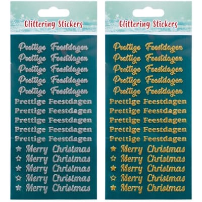 2 Stickervellen - Goud/Zilver - Glitter - Prettige feestdagen & Merry Christmas - 30 stickers