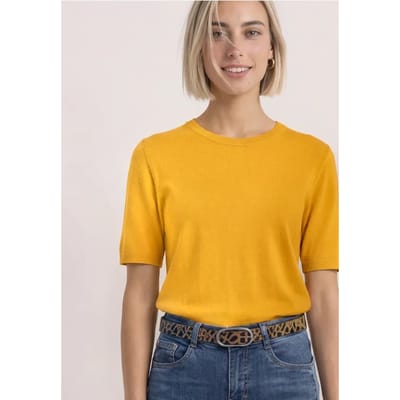 T-shirt met korte mouwen en ronde hals in effen kleur
