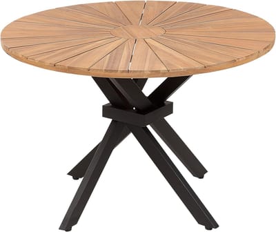 Tuin eettafel acaciahout - Houten tuintafel rond - Buiten eten - Zonnestraal patroon - 110 cm - Lichthout