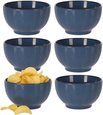 Serveer/chips schaaltje Fishbone - 6x - blauw - 14 x 8 cm - keramiek - kommetjes - 680 ml