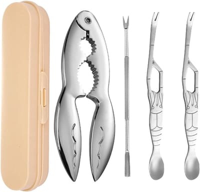 Zeevruchten Gereedschap - Krab Kreeft Set - Luxe Dineren - Compleet Inclusief Doos - 4 Delig - Zilverkleurig