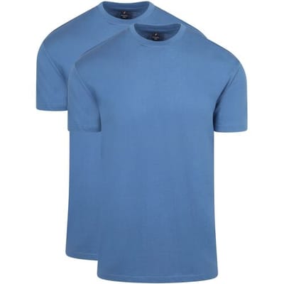 Suitable Obra T-Shirt Hoge Ronde Hals Mid Blauw 2-Pack - Maat XXL - Heren - Basic T-shirt - Ondershirt