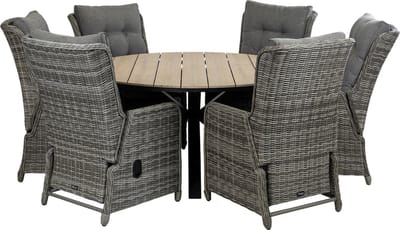 7-delige ronde tuinset | 6 Dublin verstelbare stoelen (AG) | ⌀150cm Cyprus tuintafel (Wood)