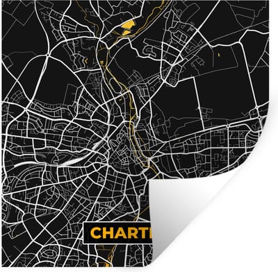 Muurstickers - Sticker Folie - Plattegrond - Kaart - Chartres - Frankrijk - Stadskaart - 100x100 cm - Plakfolie - Muurstickers Kinderkamer - Zelfklevend Behang XXL - Zelfklevend behangpapier - Stickerfolie