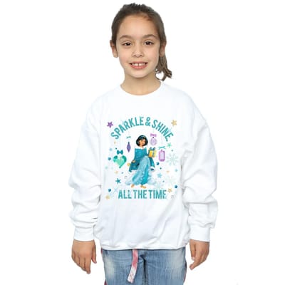 Disney Meisjes Prinses Jasmine schittert en glanst Sweatshirt (Wit)