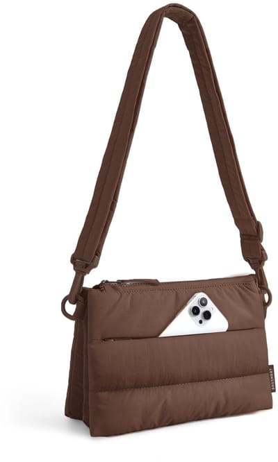 Dames Crossbody Tas – Puffy Schoudertas – Waterafstotende Nylon Handtas – RFID Kaartsleuven – Verstelbare Schouderriem – Bruin