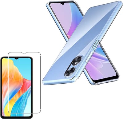 Backcover Hoesje Geschikt voor: Oppo A58 5G Transparant TPU Silicone Soft Case + 1X Tempered Glass Screenprotector