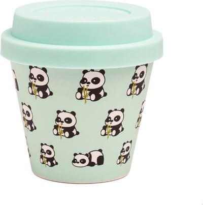 Quy Cup - 90ml Ecologische Reis Beker - Espressobeker “Il Panda” met blauw Siliconen deksel 7x7x7cm
