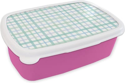 Broodtrommel Roze - Lunchbox - Brooddoos - Pastel - Patronen - Blauw - 18x12x6 cm - Kinderen - Meisje