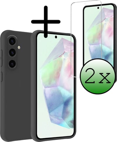 Hoesje Met 2x Screenprotector - Geschikt voor Samsung Galaxy A35 - Sterk & Shockproof - Back Cover - Siliconen Case - Telefoon Hoes - Zwart