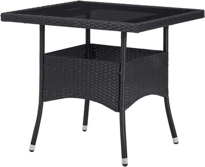 Eettafel Polyrotan - Terrastafel Buiten - Buiten Dineren - Gehard Glas - 80 x 80 x 75 cm - Beige