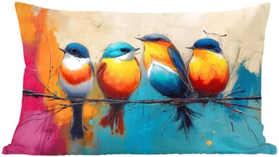 Sierkussens - Kussentjes Woonkamer - 60x40 cm - Vogels - Kleurrijk - Tak - Abstract