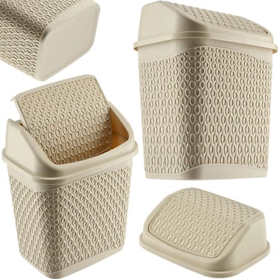 Kleine Prullenbak met Kanteldeksel - Beige Afvalbak met Klep voor Keuken of Toilet