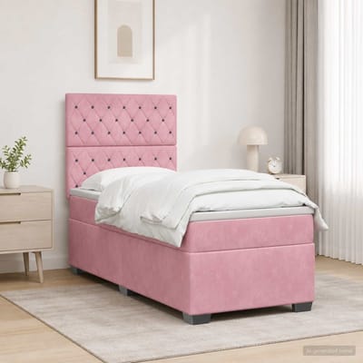 vidaXL - Boxspringbed - met - matras - met - hoofdeinde - Roze - 80 - x - 200 - cm - Fluweel
