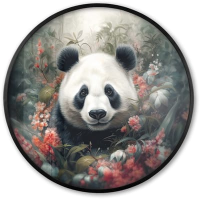 Poster in lijst Rond - Fotolijst 60x60 cm - Posters - Panda - Wilde dieren - Bloemen - Natuur - Ronde posterlijst zwart - Decoratie - Wanddecoratie woonkamer - Muurdecoratie slaapkamer