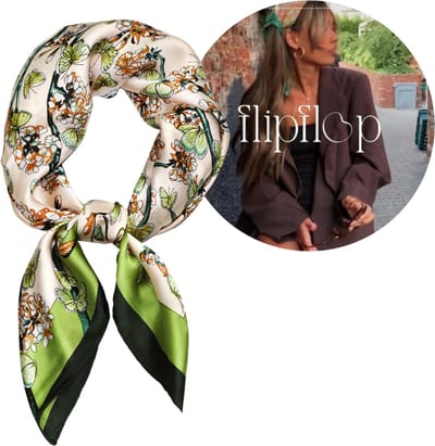 Flipflop Club® Scarf Floral Fuz | Satijnen Hoofdsjaal | Zomer Trend | Festival Head Scarf | Bandana | Headscarf | Headband | Sjaal voor hoofd | Sjaal Haarband | Zijdezacht Sjaaltje