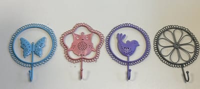 Metalen wandhaken "met dierfiguren" - set van 4 stuks - meerkleurig mat- hoogte 18x13x1cm - Woonaccessoires - Decoratieve wandhaken