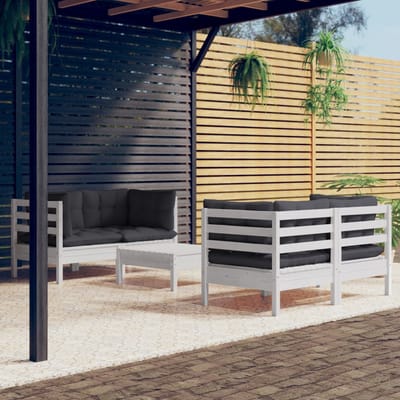 vidaXL - 5-delige - Loungeset - met - antracietkleurige - kussens - grenenhout