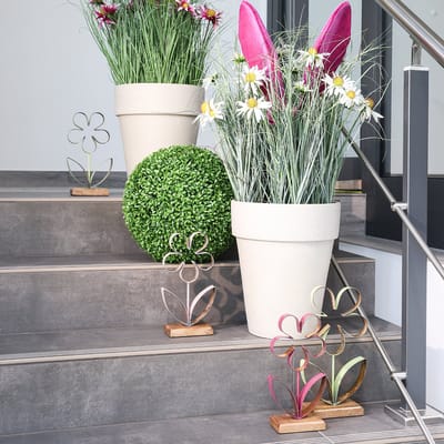 Metalen Decoratie Bloem op Houten Voet Oud Roze Zilver H29cm