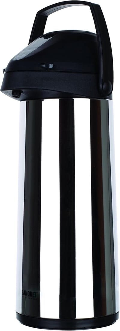 Thermoskan met Pomp - Warme Dranken Container - Langdurig Warm Houden - RVS Buitenkant - 1.9 Liter Inhoud - Zilver Zwart