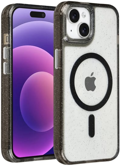 Backcover Hoesje Geschikt voor: iPhone 15 - MagSafe Compatibel – Transparant Glitter Design – Krasbestendig – Slanke Bescherming met Perfecte Pasvorm - Zwart