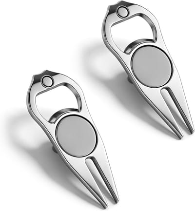 2 Stuks Dubbele Pitchfork met Verwijderbare Markers, Ergonomisch Gereedschap voor Golfbaan Onderhoud, Ideaal voor Golfspelers met Drievoudige Track Technologie