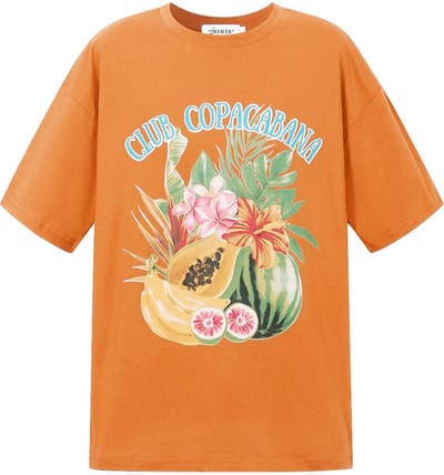 Club Tropicana Graphic Tee – T-shirt met Print – Zonnige Top voor een Casual Look - Oranje - Maat S