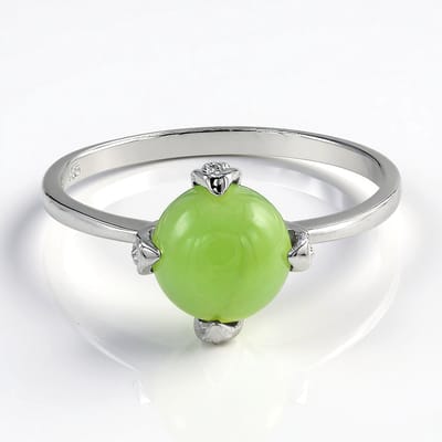 Cavill - Zilveren ring 925 Sterling met 0 73 ct Keizerlijk Chrysopraas Cabochon en 0 036 ct Witte Topazen - Elegant Groene Ring Maat 17