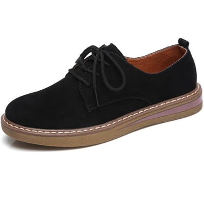 Chaussures Plates Printemps Femme Baskets Femme Cuir Daim Lacets Chaussures Bateau Bout Rond Plates Mocassins Oxford Pour Femme 41 noir