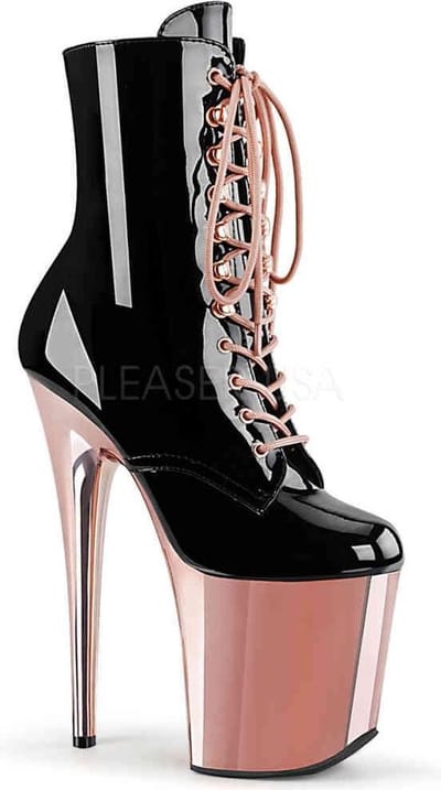 Pleaser - FLAMINGO-1020 Plateau Laarzen, Paaldans schoenen - Paaldans schoenen - 36 Shoes - Zwart/Roze