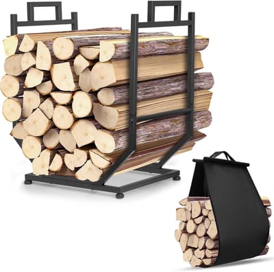 Brandhoutrek 33x47x57cm + draagtas– Binnen en buiten - haardhout opslag – haardhoutrek – houtopslag – metaal