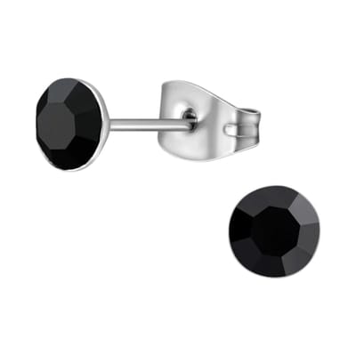 Aramat Jewels | Oorbellen | Stalen Kristal Oorbellen met zwart steentje – Zilverkleur – 5mm | | | |5mm | Staal | Kinderen, Volwassenen | Verkleurd niet