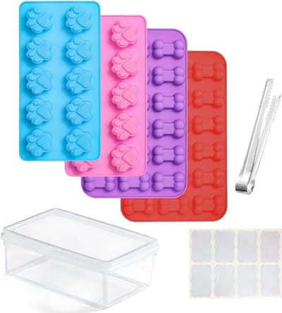 4-delige antikleef set voor hondensnacks met poot- en botvorm, ideaal voor ijsjes en chocolade, inclusief bak en ijstang