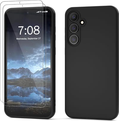 Hoesje Geschikt Voor Samsung Galaxy S23 FE Hoesje siliconen Zwart zacht siliconen hoesje TPU backcover - Met Screenprotector - 2 stuks