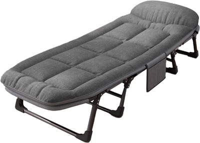 Veldbed - Campingbed Gastenbed - Ontspannen Buiten - Met Afneembare Kussen - 190x66x30 cm - Antraciet Grijs