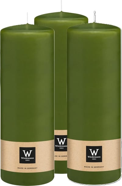 Wiedemann Cilinderkaars/stompkaars - 3x - olijfgroen - 20 x 7 cm - 103 branduren - zuilkaarsen