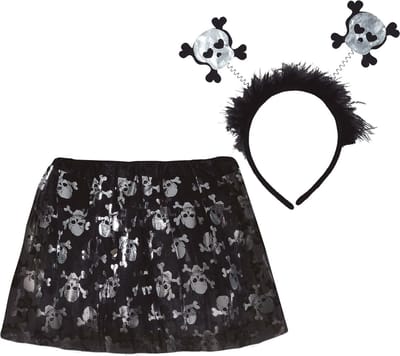 Fiestas Guirca - Meisjes pirate skulls set tutu en tiara - 30 cm - Carnavalskleding - Carnaval - carnavalskleding 2027 - Carnaval kostuum