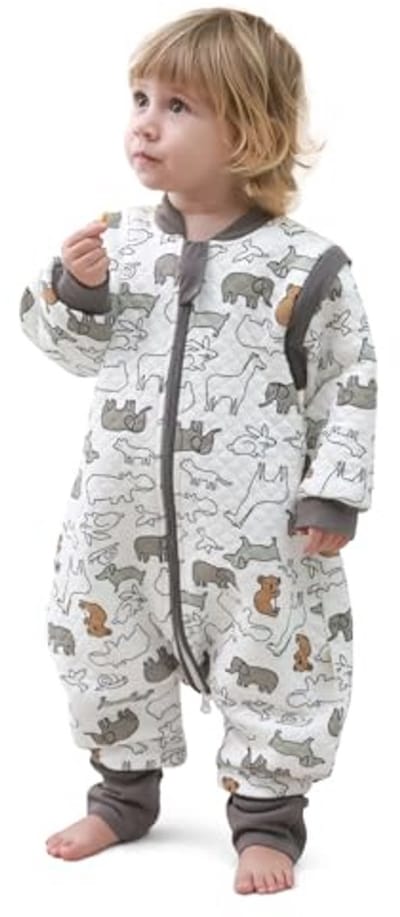 Slaapzak voor baby's met afneembare mouwen, 2,0 Tog, 100% katoen, comfortabel en ademend, geschikt voor het hele jaar, voor 3-4 jaar