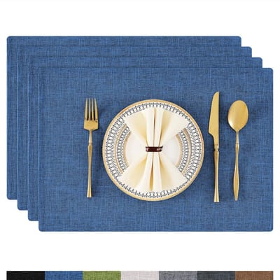 Dailygoods- Placemat Afwasbaar - 4-delige Set - Hittebestendig - Antislip - Dubbelzijdige Placemat - Stof - Blauw - Tafelmat