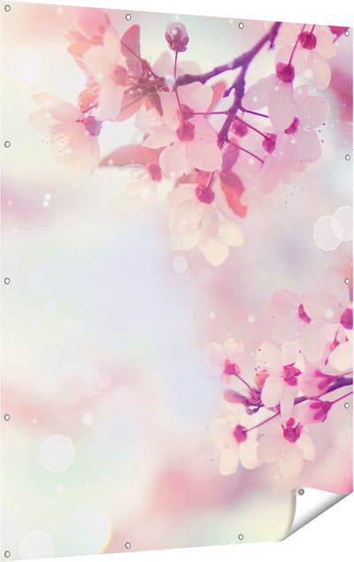 Gards Tuinposter Roze Bloesemboom met Zonneschijn - 120x160 cm - Tuindoek - Tuindecoratie - Wanddecoratie buiten - Tuinschilderij